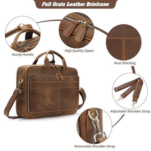 Image of Jack&Chris Full Grain Leather Briefcase for Men, Business Messenger Bag Laptop Bag Attache Case, Fits 15.6 Inch Laptop