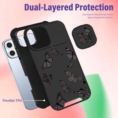 Image of Funermei for iPhone 16 Pro Max Case - Women Girls Cute Phone Cover Girly Pretty Aesthetic Black Butterfly Unique Design with Camera Cover Funda for Apple for iPhone 16 Pro Max