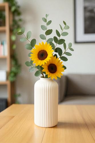 Image of Decorative Glass Vase for Flower Plants | Clear Glass vases for Home Decor | Glass vase for Living Room (White vase)