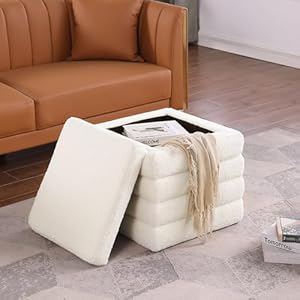 Ouchtek teddy square ottoman white small storage ottoman cube ottoman for living room sherpa foot stool boucle vanity stool with storage  urban country home decor