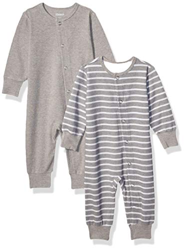 Hanes Ultimate Baby Flexy 2 Pack Sleep and Play Suits, Grey Stripe, 12-18 Months