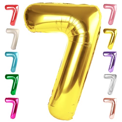 Image of 7 Balloon Numbers Birthday Decorations, 40In Gold Balloons for Men Women | Eye-catching Appearance, Perfect Decorative Centerpieces, Convenient Self-sealing Structure, Widely for Various Occasions