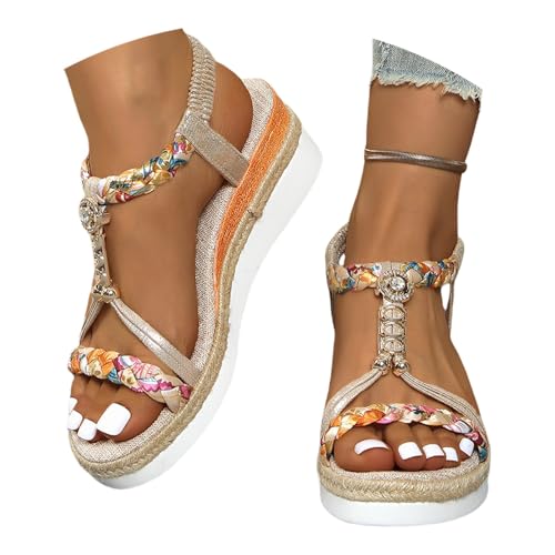 Sandales Compensées Femme Été Chaussures AntidéRapantes Respirantes et Nu-Pieds BohêMe Bout Ouvert Avec Talon Plateforme Comfy Semi Trailer Sandales...