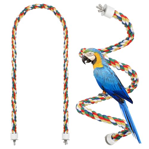 Image of iplusmile Bird Rope Perch Swing & Climbing Toy - 40-Inch Extra Long Soft Spiral Colorful Cotton Rope for Parrots Cockatiels Parakeets Budgie Cage Accessories