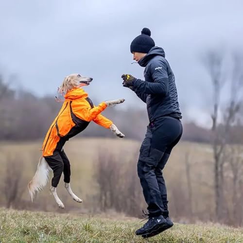 Non-Stop Dogwear Fjord Regenmantel Overall, Reflektierend, Orange-Schwarz, Wasserdichter Hundemantel mit 3M Details (65)