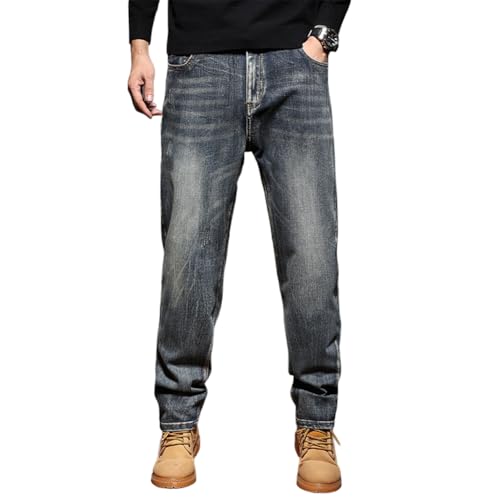 Straight Leg Stretch Denim Pants for Men 28-44 Mens Jeans Vintage Relaxed Fit Washed