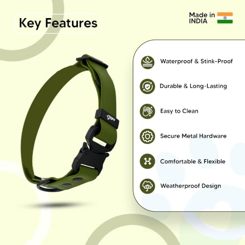 Image of Adil's Biothane Waterproof Dog Collar, Dog Leash & Collar Leash Combo | Heavy Duty TPU Coated Webbing | Adjustable Quick Release Buckle | Odour Resistant (Army Green, M-18, Collar Only)