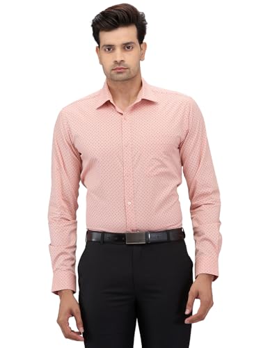 Image of Raymond Men Cotton Slim Fit Print Pattern Semi Cut Away Collar Formal Shirt