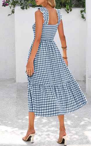 Image of PRETTYGARDEN Women's Summer Dress Casual Ruffle Strap Gingham Midi Sundress | Square Neck, Smocked Boho Dress, Flowy A Line, Homecoming, Party, Maxi Sun Dresses for Beach Vacation