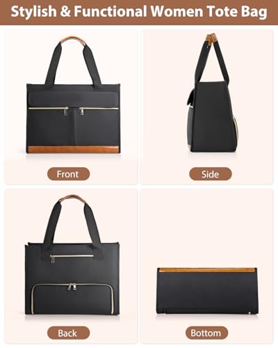 Bnlcd Lunch Tote Bag for Women - 15.6 Inch Laptop Work Bag with Insulated Lunch Compartment - Large Capacity Quilted Computer Handbag - Leakproof Lunch Box for Women Adults, Black - image 9