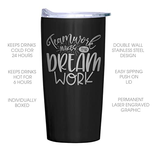 Teamwork Makes The Dream Work Tumbler / 20 Oz Black Engraved To Go Stainless Steel Travel 20 Ounce Coffee Mug/Employee Appreciation Present #TOP1