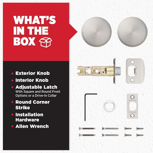 Image of Kwikset Pismo Interior Passage Door Knob, Handle For Closet and Hallway Doors, Non-Locking Doorknob in Satin Nickel, with Microban Protection