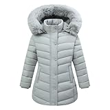 MAJSEBI Girls Long Puffer Jacket with Faux Fur Hood,Winter Warm Down Coat for Kids Outerwear