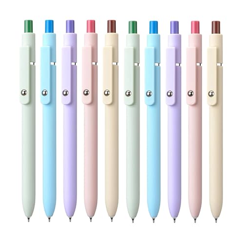 10Pcs Gel Pens, 0.5mm Black Ink Pens Retractable Fine Point Smooth Writing, Aesthetic Office School Supplies, Desk Accessories Nursing Pen for Journaling Note Taking, Gifts for Women Men (Morandi B)
