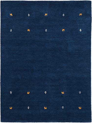 carpetfine Wollteppich Gabbeh Uni Blau 60x90 cm | Moderner Teppich für Wohn- und Schlafzimmer