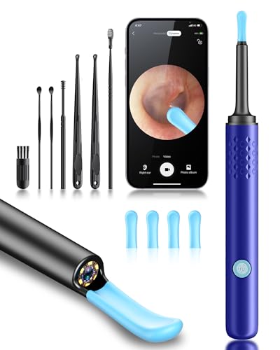 Ear Wax Removal Tool Camera - Ear Cleaner with Camera,1080P Otoscope, Ear Cleaning Tool with 4 Ear Spoon, Ear Camera for iPhone & Android Phones - Blue