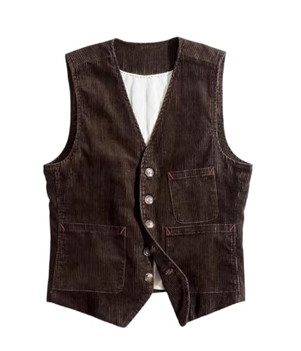 SevenBoy Men's Vintage Corduroy Suit Vest Casual V-Neck Dress Waistcoat