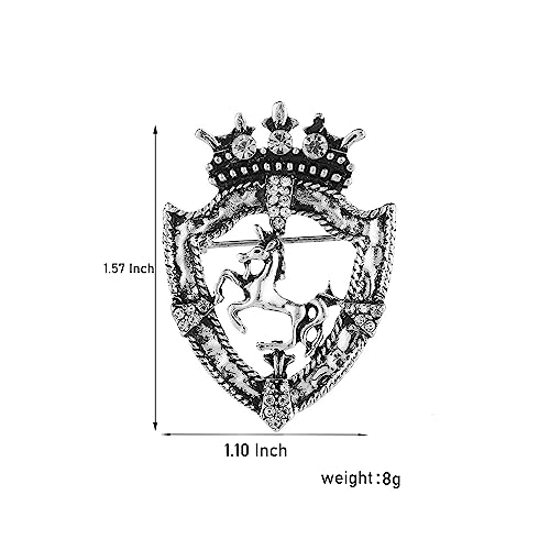 Image of FUTIMELY Vintage Shield Horse Crown Pin Brooch Gold Silver Plated Crystal Collar Blazer Lapel Pins Brooches Fashion Personalized Party Jewelry For Men Women