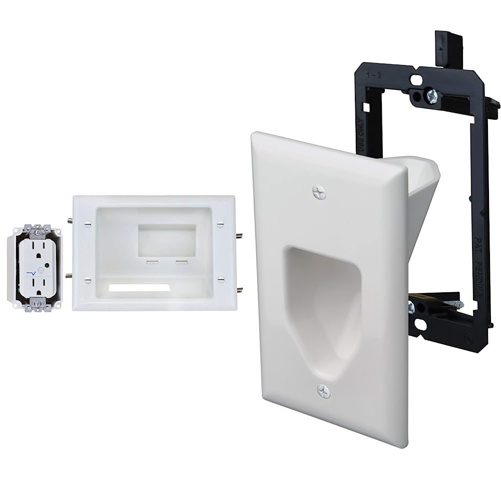 DATA COMM recessed AV/HDMI cable plate with dual surge suppressor