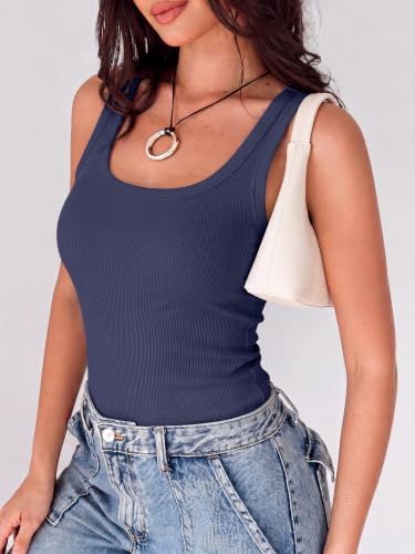Image of ANRABESS Womens Square Neck Ribbed Tank Tops 2026 Summer Sleeveless Shirts
