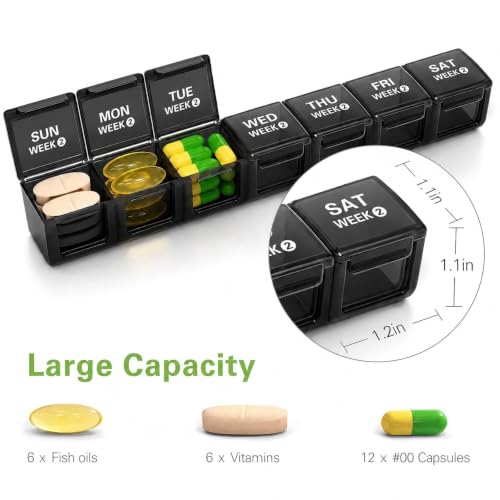 Image of BUG HULL Monthly Pill Organizer, Moisture-Proof Large 28 Days Pill Box with Removable 4 Weeks Pill Case Rows, Medicine Pill Organizer, Travel Pills Organizer for Vitamin, Fish Oil, Black