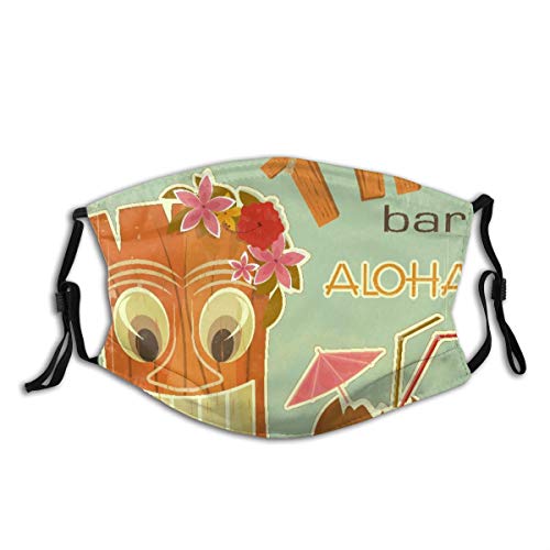 Bandana riutilizzabile a mezza faccia,Cartolina hawaiana vintage - invito a Tiki Bar,Coprivaso sportivo regolabile