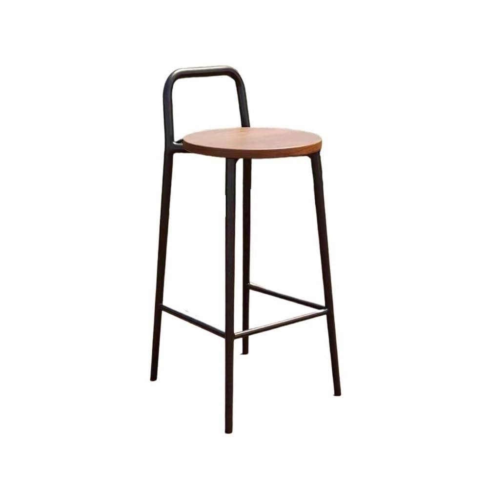 Chaise de bar noire avec dossier en bois et structure en fer de 65 cm pour îlot de cuisine