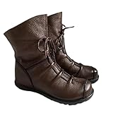 pearlzone Women’s Genuine Leather Casual Soft Flat Boots,Renaissance Natural Leather Handmade Historical Shoes