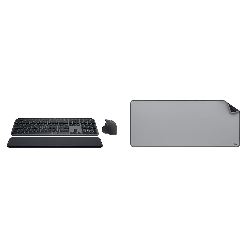 Logitech MX Keys S Combo - Tastiera e Mouse Wireless con Palm Rest, illuminazione personalizzabile & Desk Mat - Studio Series, Multifunzione, Tappetino per Mouse Esteso