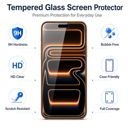 Image of Edge to Edge Tempered Glass for iPhone 17 Pro Max | 9H Hardness | Case Friendly | Bubble-Free | Anti-Scratch | HD Clear Screen Protector