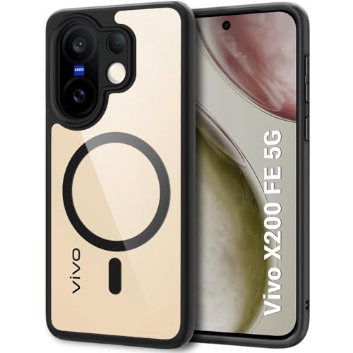 Image of TheGiftKart Hybrid Shockproof Back Cover Case for Vivo X200 FE 5G Compatible with MagSafe | Camera Protection Module | Hard Back Cover Case (PC & TPU, Transparent Clear Back, Black Sides)