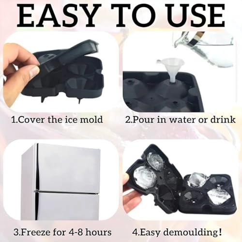 Image of Melbify Diamond Shape Shape Ice Cube Tray with Funnel | Silicone Ice Cube Mold | Freezer Ice Maker for Cocktails, Whiskey, Bourbon, Juice | Baking Cup Cakes | Perfect for Home,Restaurants & Bar