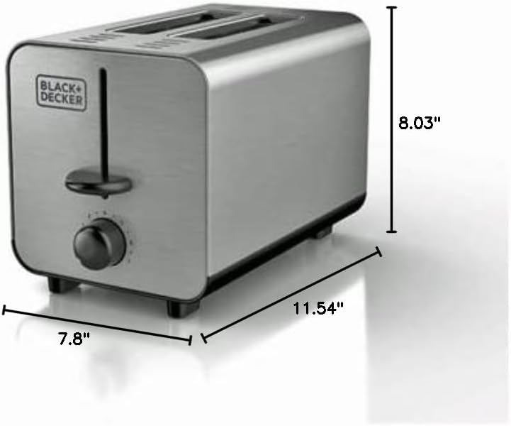 BLACK+DECKER 2-Slice Stainless Steel Toaster with 7 Toast Shades, Extra-Wide Self-Centering Slots