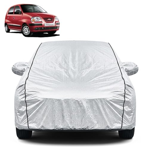 Image of Waterproof Car Cover for Hyundai Santro Xing | Dustproof, UV Resistant & Scratch Protection | Soft Cotton Lining | Triple Stitched | Mirror Pockets & Elastic Fit | Silver