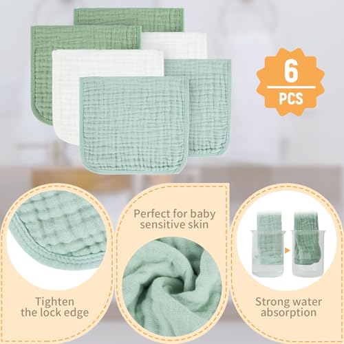 Image of MIGIOL Baby Burp Cloths 100% Cotton Newborn Muslin Burp Cloths 10x20 inches Baby Essentials White & Green 6-Pack