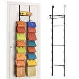 SWTYMIKI Over The Door Purse Organizer - Wall Mounted Purse Rack with 16 Hooks and Metal Basket, Handbag Hanger Organizer Holds up to 16 Bags, Bag Rack Can Use As 1/2 Part, for Door, Closet