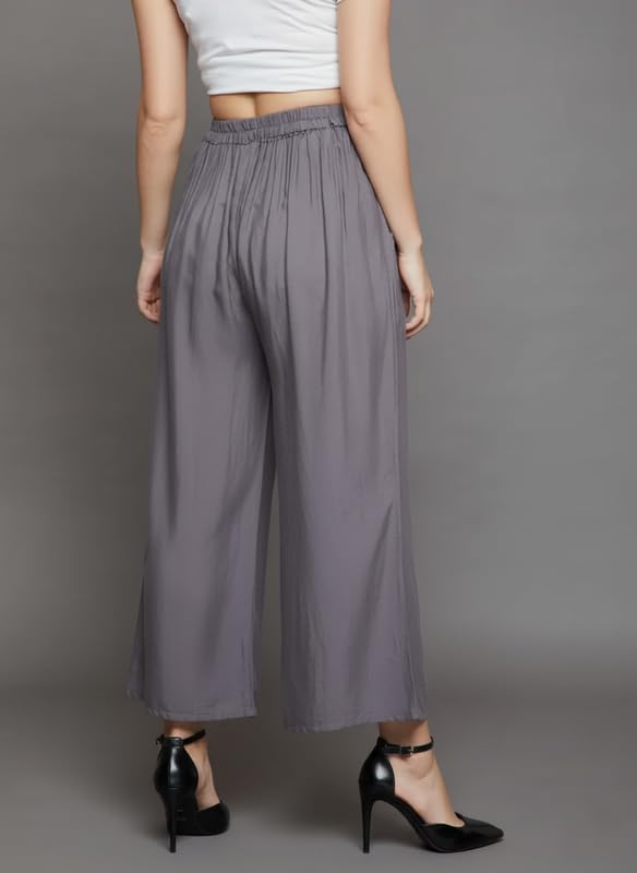 Image of Super Soft Viscose Rayon Flared Palazzo Pants for Women Stylish Wide Leg Straight Relaxed Fit Casual Ethnic Office Wear