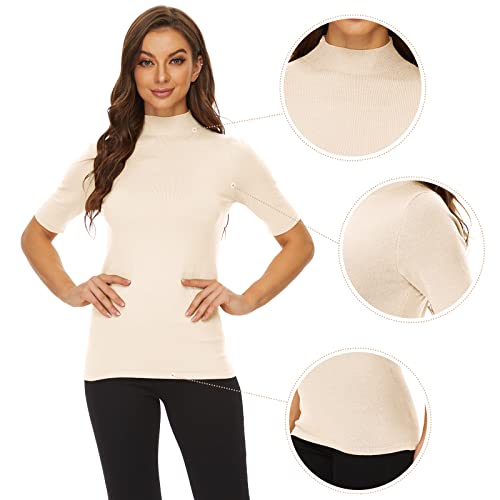Image of Anbenser Women's Short Sleeve Mock Pullover Sweater Knit Jersey Top Slim Fit