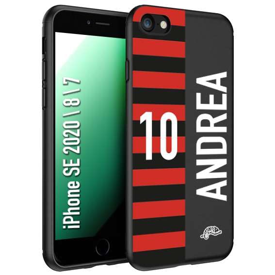 CUSTOMIZZA - Custodia cover nera morbida in tpu compatibile per iPhone 7-8 - SE 2020/2022 personalizzata calcio football nome e numero calciatori rossonera