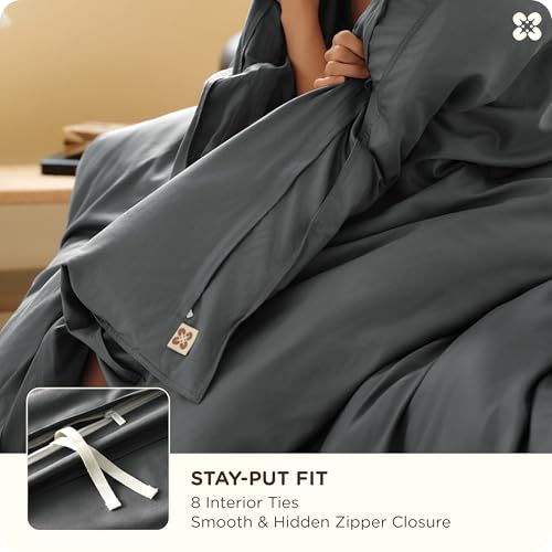 Image of Bedsure Cooling Duvet Cover Queen Size, Cotton & Viscose Derived from Bamboo Duvet Cover Set, PureWoven Ultra-Soft, Breathable & Lightweight Home Bedding for All Seasons (Dark Grey,90 inchx90 inch)
