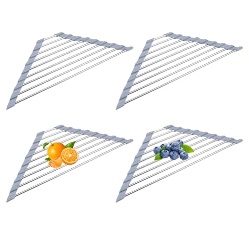 Juego de 4 escurreplatos plegables desmontables de acero inoxidable 201, escurridor de platos sobre el fregadero, alfombrilla de goteo para tazas, frutas, verduras, organizador de cocina, 41 x 23,5 cm
