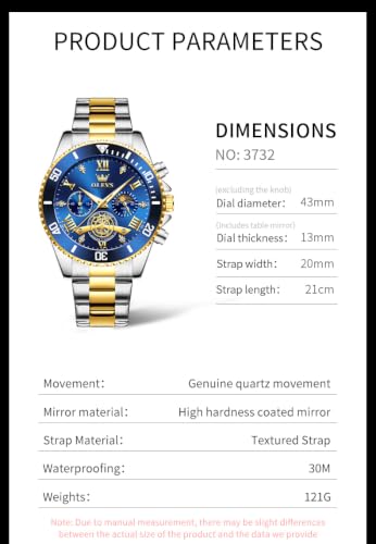Image of OLEVS Mens Watches Chronograph Luxury Dress Moon Phase Two Tone Stainless Steel Waterproof Luminous Business Calendar Wrist Watch