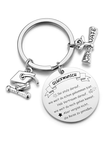 PiercingJak Edelstahl Schl&uuml;sselanh&auml;nger mit Diplom Bachelor Cap Graduation Anh&auml;nger Abi Gl&uuml;cksbringer Inspirierend Keychain Abitur Abschluss Abschied Geschenke zum Schulabschluss