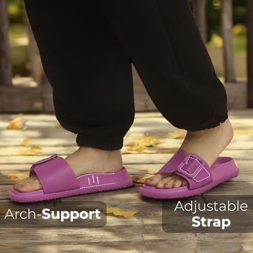 Image of YOHO Grape Sliders for Women & Girls | Stylish,Cushioned, Lightweight Slides & Waterproof Flip Flops | Adjustable Buckle | Comfortable Monsoon Footwear