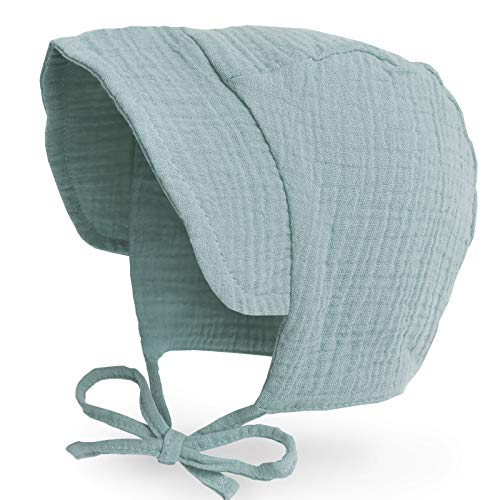 JELLYTREE Newborn Baby Hat Brimmed Sun Bonnet Muslin Double Gauze Cotton Infant Fashion Beanie Toddler Cap, Mint, XS
