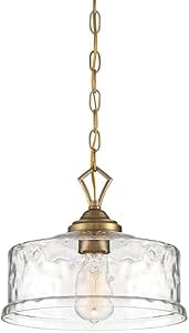Designers Fountain Drake Pendant Light, 12 Inch Hanging Ceiling Fixture for Kitchen Island and Dining Room, Clear Hammered Glass, Brushed Gold, 96332-BG