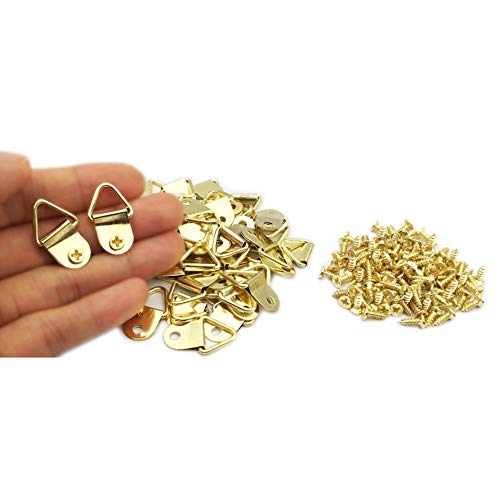 Eesteck 100 Pack Small Triangle Ring Steel Picture Hangers With Screws Picture Frames Picture Hang Solutions For Hanging Clock Paintings Artwork Picture Frame Hook Photos(Gold) #TOP3
