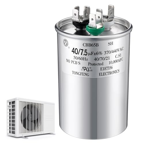 40+7.5 uF±6% 370/440V CBB65 Dual Run Round Capacitor for AC Motor, HVAC Capacitor, Air Conditioner Replacement, Heat Pump, Fan Start, Condenser Straight Cool, UL Listed