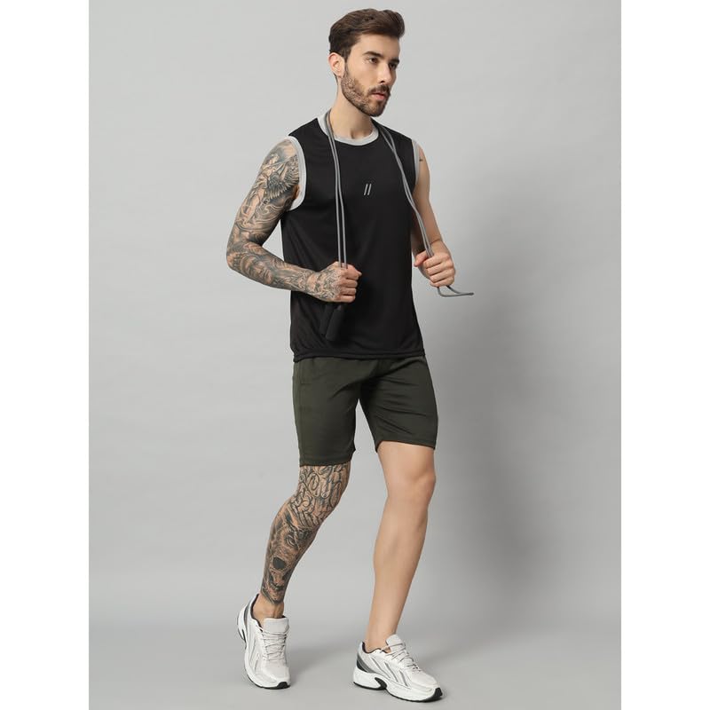 Image of ATICX Men's Polyester Sports Sleeveless T Shirt - Gym Vest, Workout Sando, Training Tank Top, Cut Sleeves Quick Dry Tee for Running, Swimming, Badminton, Fitness & Sports