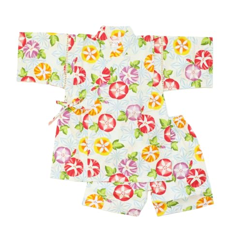 甚平 女の子 子供 じんべい じんべえ こども 女児 キッズ 花火大会祭り コットン 日本製 生地 和柄 海外土産 XYZ(切子朝顔サックス 130cm)